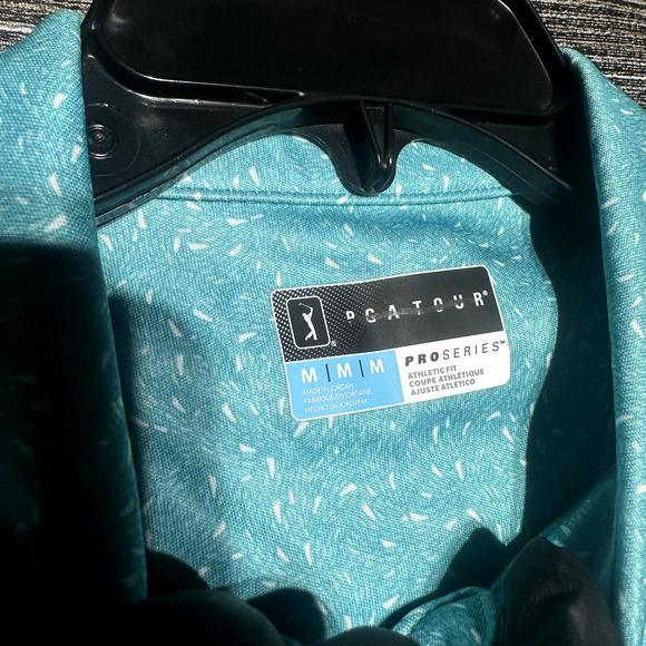 PGA Tour Polo Shirt Men's M Blue Geometric Pro Series Athletic Fit Short Sleeve - Picture 3 of 12